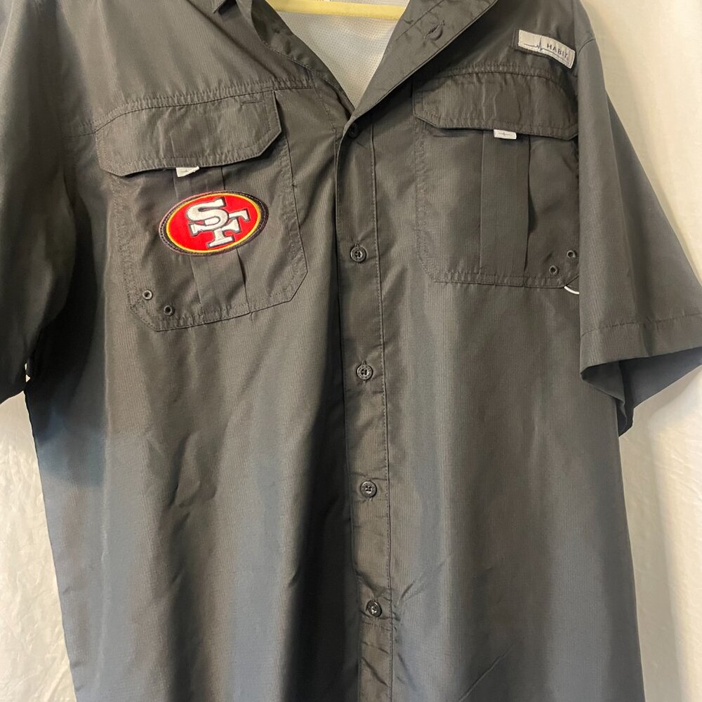Mens Habit Black Button Down Short Sleeve Shirt with San Francisco Logo